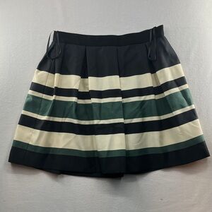 VENUS Black, Cream, and Green Striped Skater Skirt